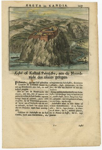 Venetian Fortress Paleokastro on Crete, Antique Print, Hand-Coloured, 1688, view 2