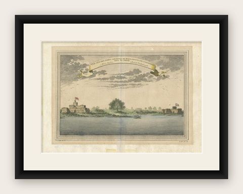 Antique Print of Fortresses at Commendo in Africa, 1746, shown framed
