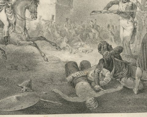 Revolt of Cairo, Bonaparte Ends the Uprising, Antique Madou Lithograph, 1827, close-up 2