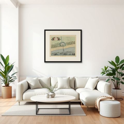 Antique Plan of Fort Mardyck Mardijk, France by S. Beaulieu, 1649, shown framed in a room