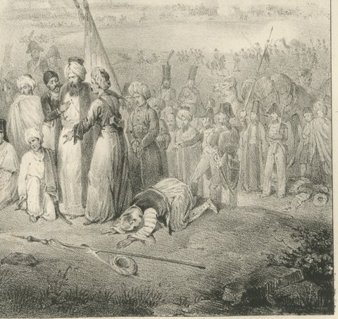 Battle of Aboukir, Napoleon in Egypt, Antique Madou Lithograph, 1827, close-up 2