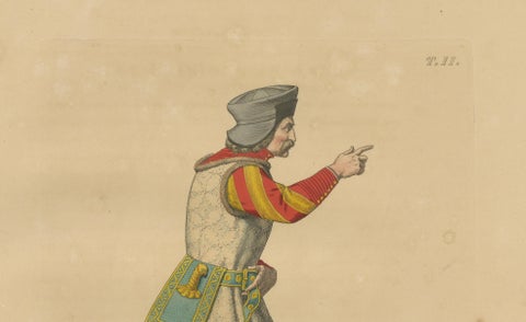 Swiss Guard Costume, Antique Hand-Colored Lithograph by Bonnard, 1845, close-up 1