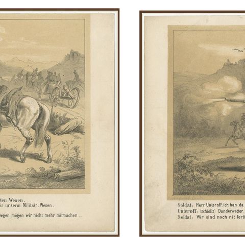 Antique Military Satire Prints, Swiss Citizen Soldiers, Düsseldorf, c.1850, close-up 1