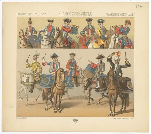 Pl. 127 Antique Print of French 18th Century Military Music by Racinet, view 2