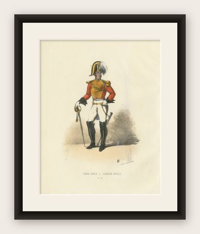 Honor and Elegance: Handcolored Print of a Noble Guard, Plate 32, 1862, shown framed