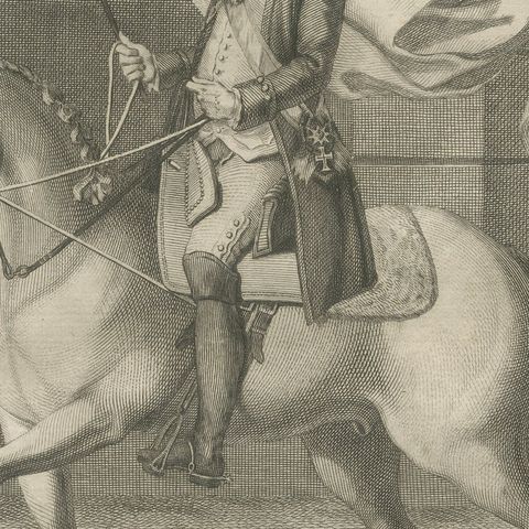 Portuguese Cavalry Officer with Royal Standard, Equestrian Engraving, 1790, close-up 4