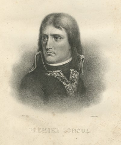 Napoleon as First Consul, Frontispiece Portrait, Antique Madou Lithograph, 1827