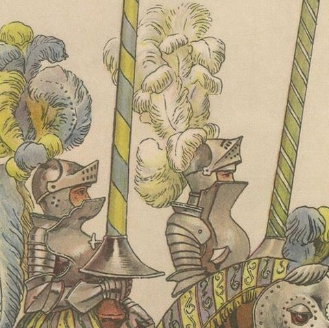 Knightly Pageantry of Germany c.1500, Antique Colored Print, Published 1880, close-up 3
