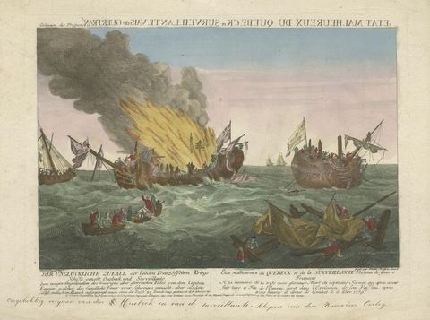 Rare Engraving of a Famous Battle Near Ushant Between the French and British, close-up 1