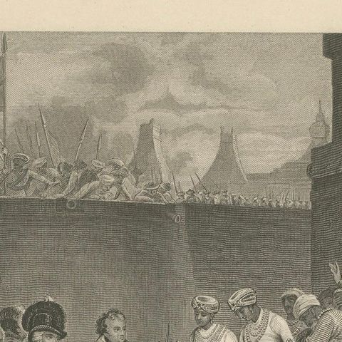 Antique India Print, Tipu Sultan Sons Surrender, Mysore War, c.1850, close-up 3