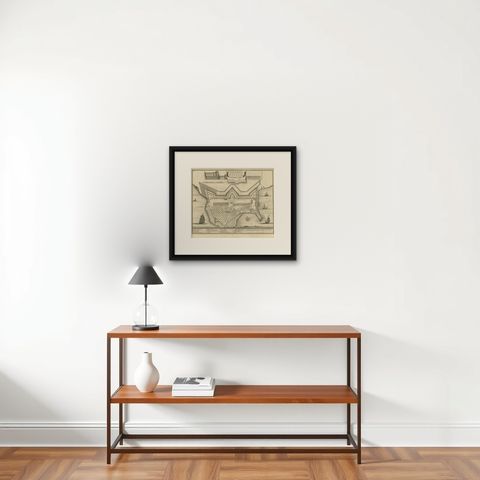 Antique Print of the Fort at Kollam ‘India’ by Valentijn, 1726, shown framed on a wall