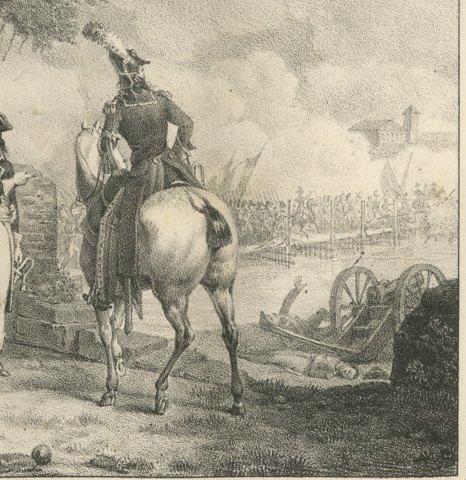 The Bridge of Lodi, Napoleon's Close Column, Antique Madou Lithograph, 1827, close-up 2