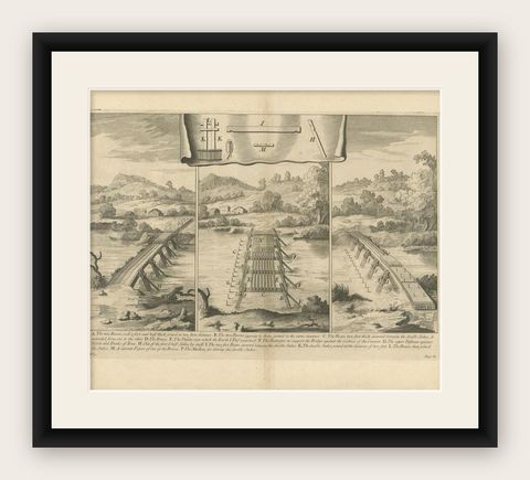 Antique Roman Battle Print of the Camp Defence by Duncan, c.1753, shown framed