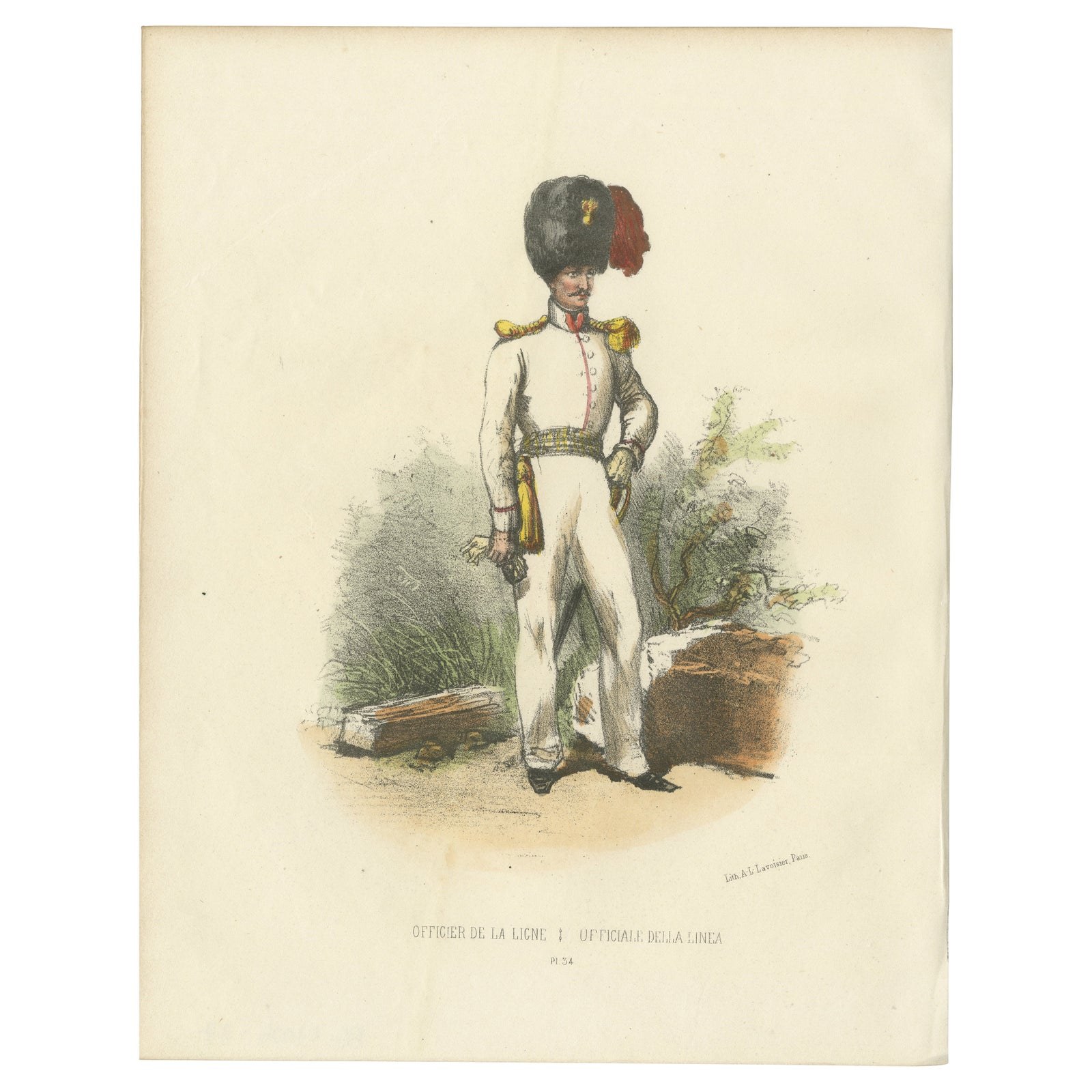 Officer of the Line: Old Print of a Military Official in the Papal Court , 1862