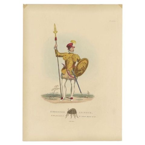 Nicely Hand-colored Antique Print of Embossed Armour, 1842, view 2