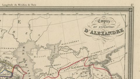 Alexander the Great’s Empire Map, Classical Campaign Routes, c.1800, close-up 2