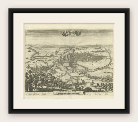 Antique Print of the Siege of Alkmaar, City of Cheese in Holland, c.1700, shown framed