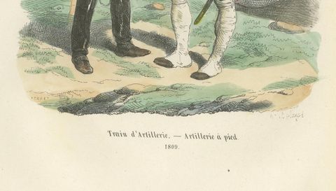 Train of Artillery and Foot Artillery, Napoleonic Military Print, Published 1843, close-up 1