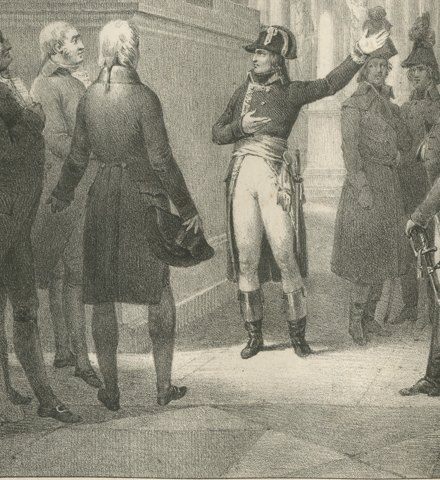 Audience to the Savants, Monge and Berthollet, Antique Madou Lithograph, 1827, close-up 3