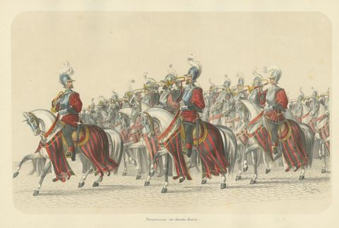 Resplendent Cavalry Fanfare, Trumpet Corps of the Swiss States’ Escort in 1853, close-up 1