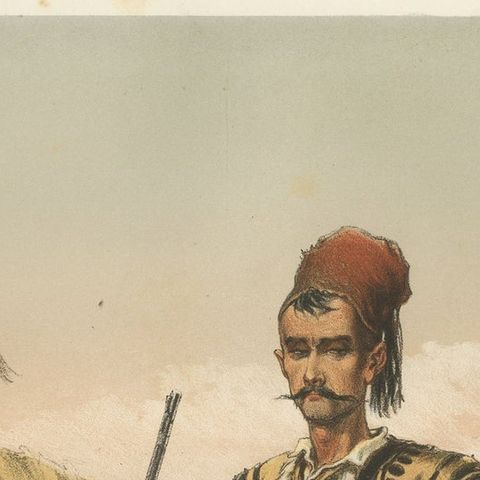 Antique Chromolithographed Print of Croatian Guards, ca.1860, close-up 1