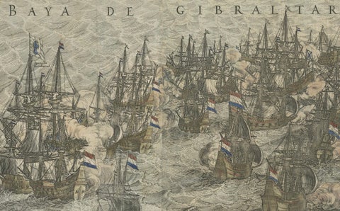 Rare Large 1650 Copper Engraving Depicting the Naval Battle of Gibraltar, 1607, close-up 2