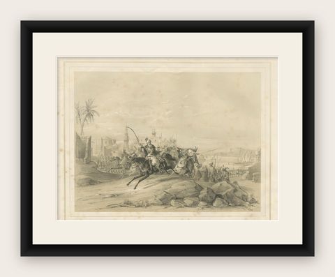 Antique Egyptian Cavalry Battle Scene from Maximilian in Bavaria, 1846, shown framed