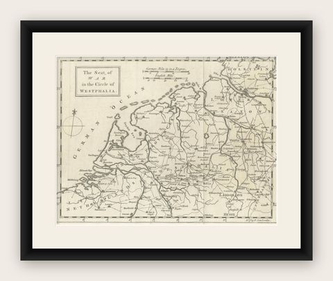 Seat of War Westphalia Map, Antique Military Map Netherlands Germany, 1763, shown framed