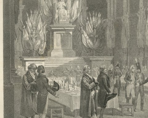 Banquet for Bonaparte and General Moreau, Antique Madou Lithograph, 1827, close-up 1