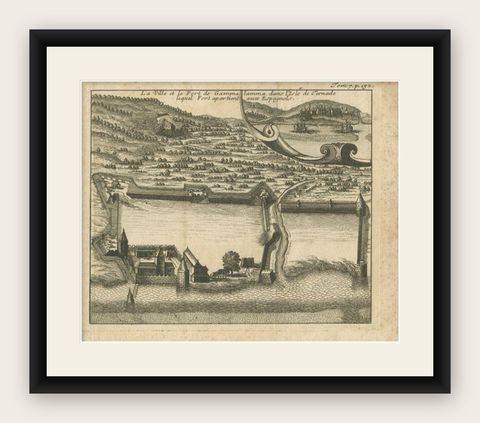 Antique Print of the Town and Fortress of Ternate by Renneville, 1725, shown framed