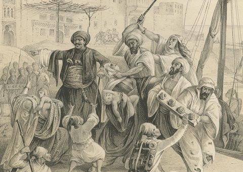 Antique Egyptian Army Recruitment at the Nile Harbor from Maximilian, 1846, close-up 2