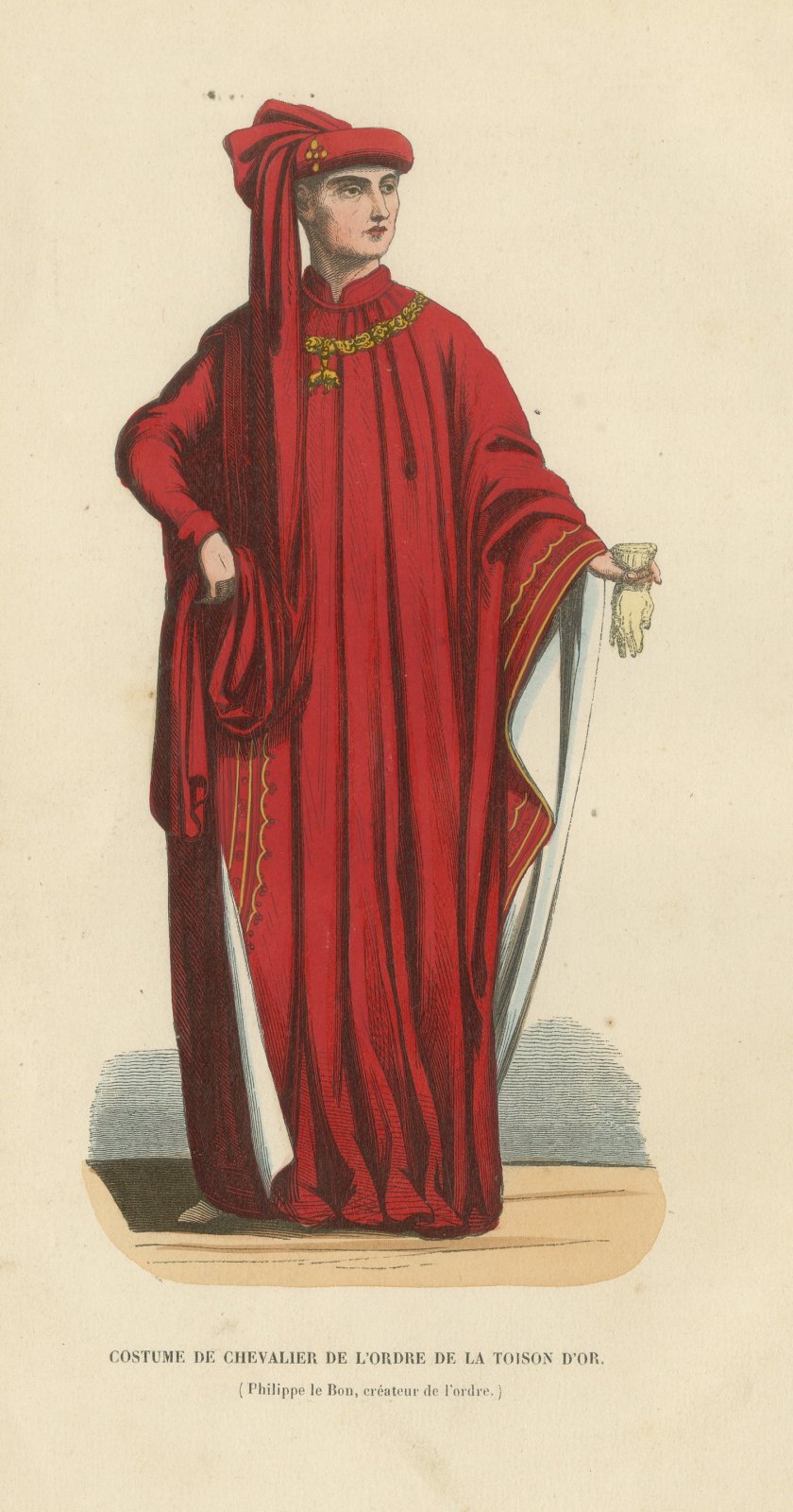 Knight of the Golden Fleece, Philip the Good, Hand Colored Wood Engraving, 1844