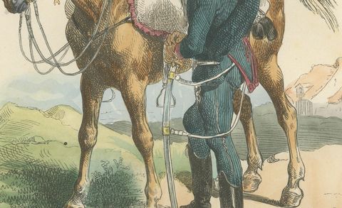 Chasseur à Cheval, Napoleonic Light Cavalry, Hand-Colored Military Print, 1843, close-up 2