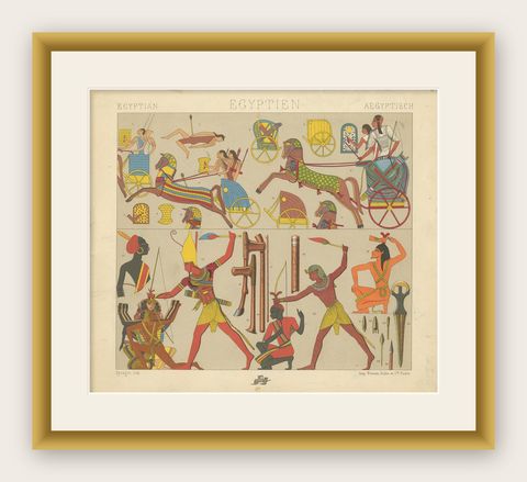Pl. 5 Antique Print of Egyptian Battle Scenes by Racinet, 'circa 1880', shown framed