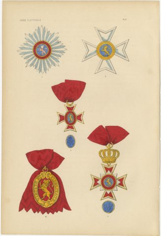 Electoral Hesse, Golden Lion Insignia, Plate XLI, Wood Engraving, 1844, view 2