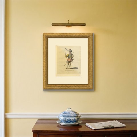 Dutch Soldier in 1588 with a Musket, Hand Colored Jefferys Costume Plate, 1757, shown framed on a wall