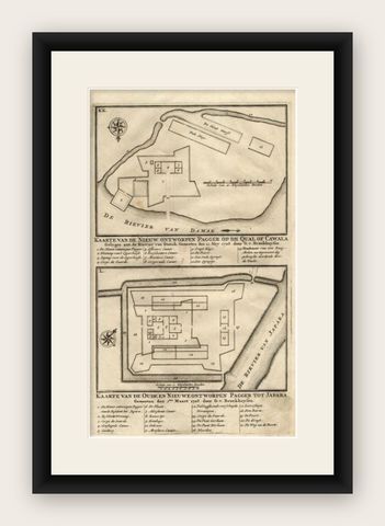 Antique Map of the Fortifications of Demak and Jepara by Valentijn, 1726, shown framed