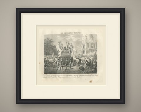 The Ashes of Turenne Borne to the Invalides, Antique Madou Lithograph, 1827, shown framed