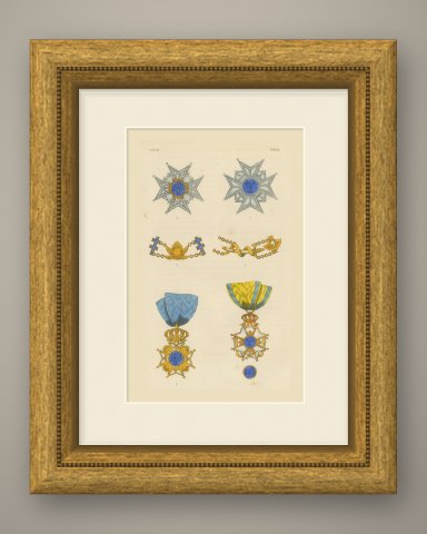 Sweden, Orders of the Seraphim and of the Sword, Plate LXXIX, 1844, shown framed