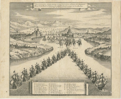 Copper Engraving by Merian of The Battle Fleet off Constantinople, 1646, view 2