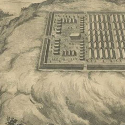 Antique Print of Caesar's Camp, A Roman Battle Print, c.1753, close-up 2