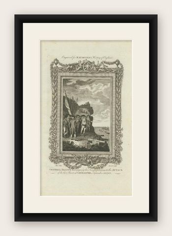Antique Print of General Elliot and his Troops by Raymond, circa 1787, shown framed