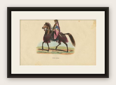 Antique Print of a Japanese General, 1843, shown framed
