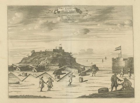Fort Nassau on the Island of Goree, Dutch Colonial Engraving, c.1700, close-up 1