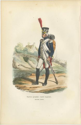 Napoleonic Imperial Guard Grenadiers, Officer and Soldier, French Prints, 1843, view 3