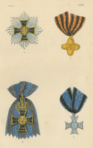 Orders of Russia, Virtuti Militari Insignia and Izmail Cross, Plate LXVIII, 1844