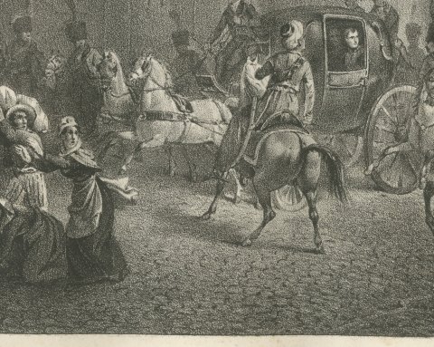 The Infernal Machine, Rue Saint Nicaise, Antique Madou Lithograph, 1827, close-up 1