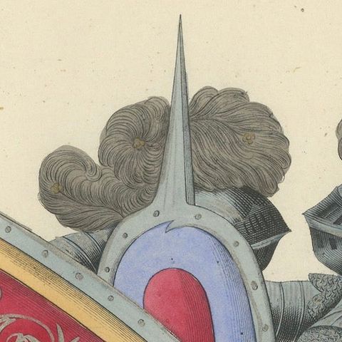 19th-Century Hand-Coloured Lithograph of Armoured Duel with Spiked Shields, close-up 3