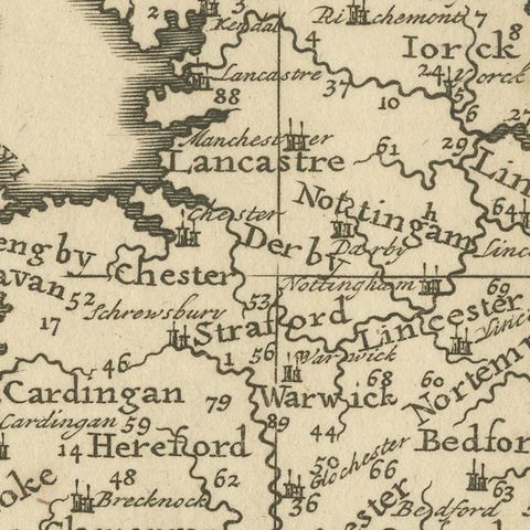 Original Antique Map of England, Showing the Most Memorable Battles, close-up 2