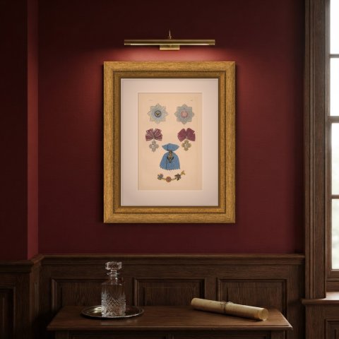 Orders of Russia, Saint Andrew and Saint Catherine Insignia, Plate LXIV, 1844, shown framed on a wall